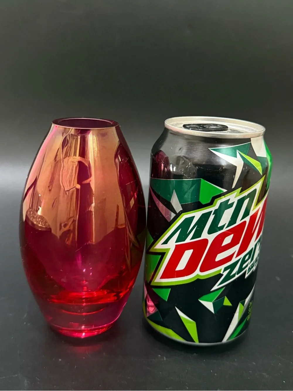 Iridescent Cranberry Rounded Teardrop Blown Art Glass 5” Vase
